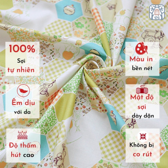 [HÀNG MỚI] Vải cotton 100% tự nhiên🍒Chuanshui🍒khổ vải 110cm, họa tiết QUILT - vải đẹp COTTON CỰC MỀM