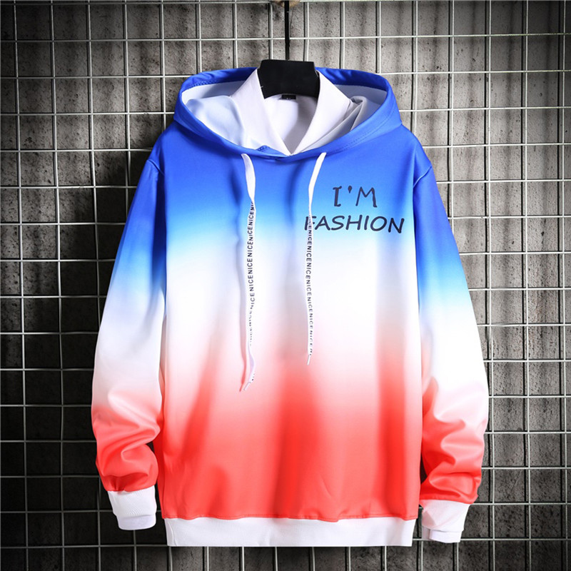 Men's spot real shot 4 colors M-3XL new Korean style urban fashion street cool all-match color gradient design casual long-sleeved hoodie