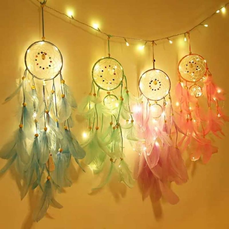 Chuông gió lưới bắt giấc mơ phối lông vũ nhiều màu tuyệt đẹp treo trang trí