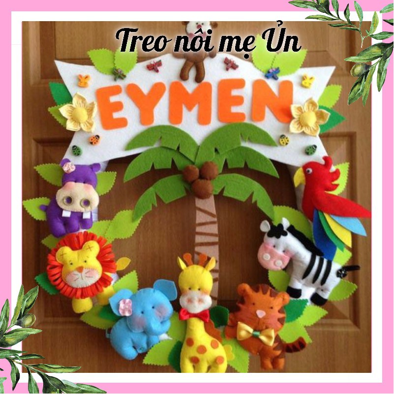 Bảng tên treo phòng ngủ handmade, bảng tên tròn trang trí thôi nôi cực đẹp mẫu KHU VƯỜN THÚ