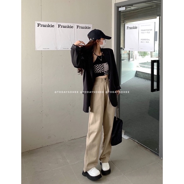 Quần jeans suông màu kaki