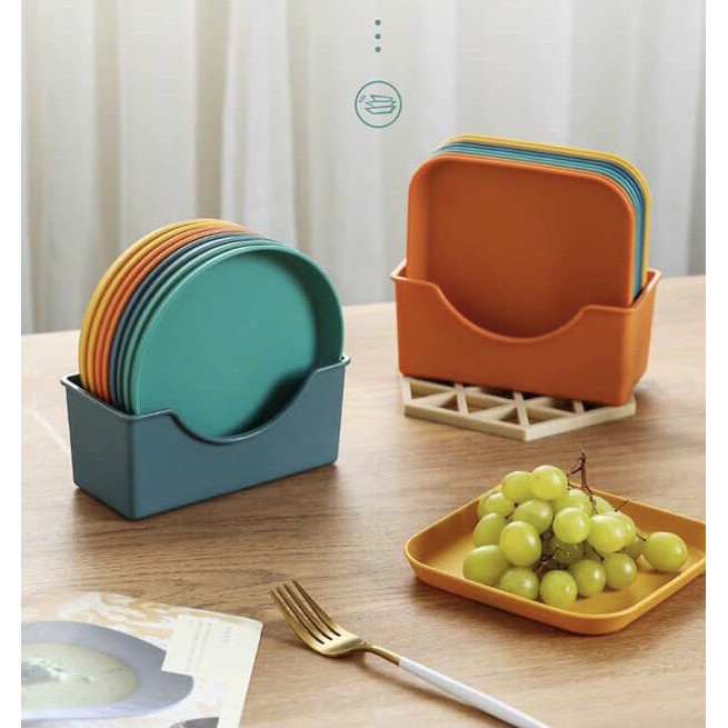 Set bộ 8 đĩa vuông, tròn chất lúa mạch sâu lòng đựng đồ đa năng