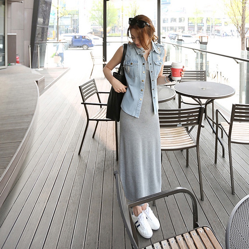 Đầm IELGY dáng chữ A không tay màu đen/xám dành cho nữ