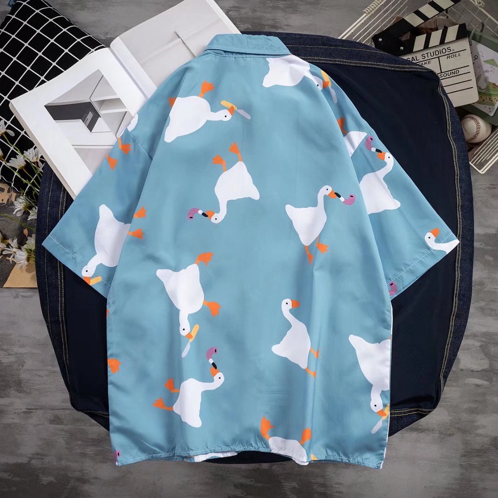 Áo Sơ Mi Tay Ngắn Dáng Rộng Thoáng Khí In Họa Tiết Hoạt Hình Phong Cách Hàn Quốc Thời Trang Mùa Hè Cho Nam