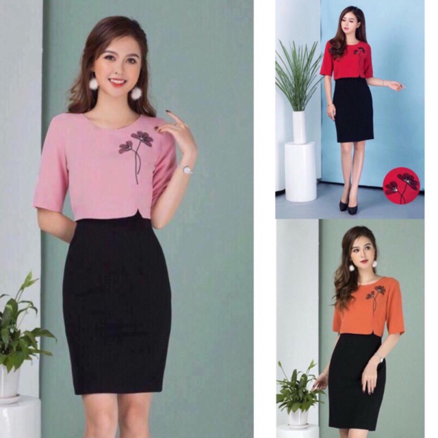 (đã cập nhật)🌷Đầm liền áo croptop xẻ thêu hoa WB31 cao cấp | WebRaoVat - webraovat.net.vn