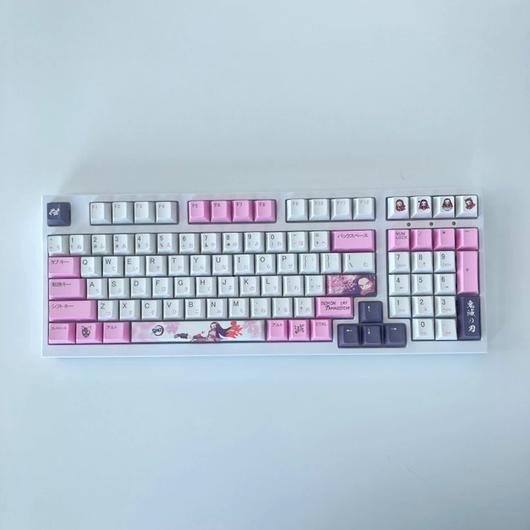 Keycap Kamado Nezuko chất liệu PBT loại dày in dyesub 5mặt 136 nút phím kimetsu no yaiba demon slayer layout bàn phím cơ