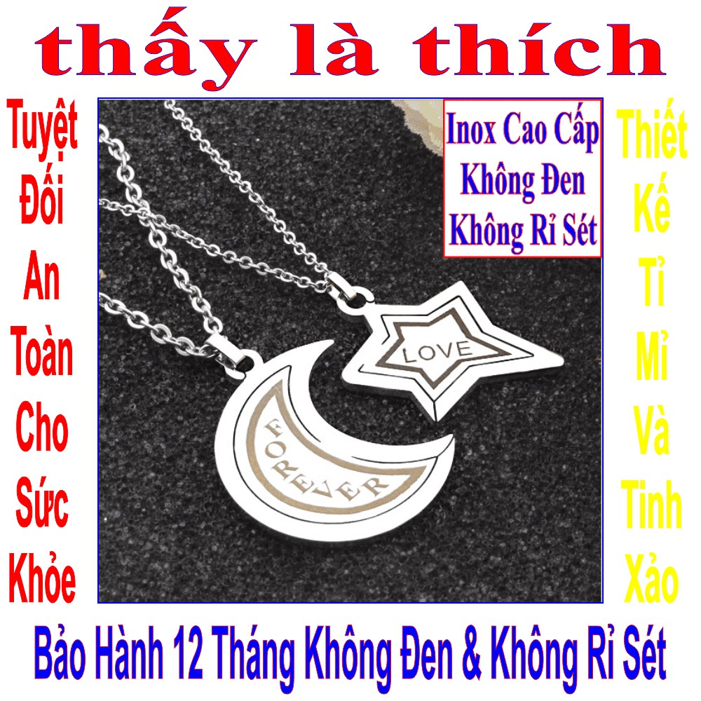 Dây chuyền cặp đôi inox trăng và sao khắc chữ LOVE FOREVER màu trắng - Giá bán như trên là 1 cặp = 2 sợi như hình