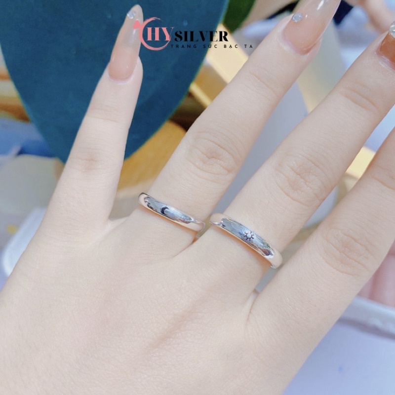 Nhẫn đôi nam nữ đôi bạn thân bạc ta dày dặn mặt trăng mặt trời nhẫn đôi bạc thật giá rẻ CHY SILVER