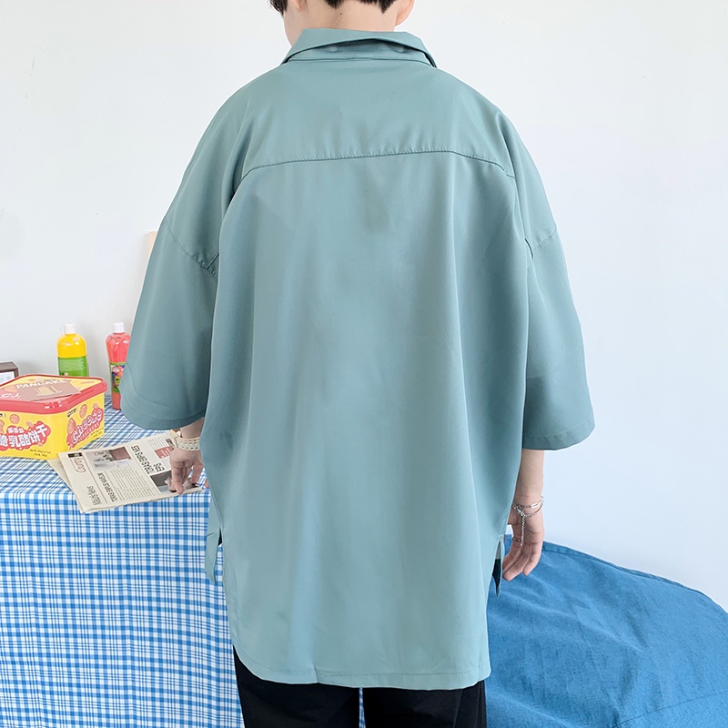 Áo sơ mi nam tay ngắn dáng rộng màu trơn phong cách Hàn Quốc thời trang mùa hè năng động