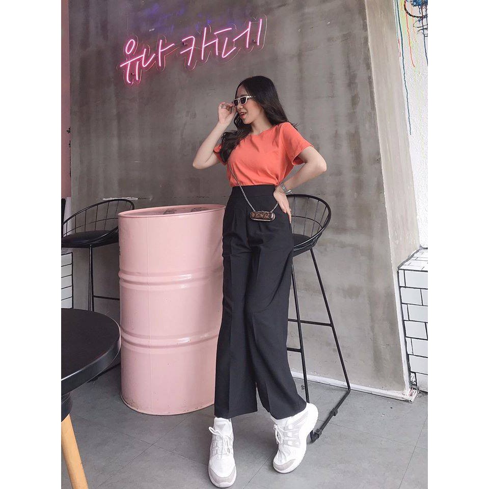 Quần Ống Suông Dài Dây Khóa Kéo Sau- Hack Chân Dài - Phối Áo Thun Croptop- Phối Sơ Mi - Bigsize