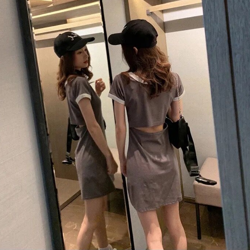 Đầm Cotton Hở Lưng Dáng Ôm Thời Trang Mùa Hè Hàn Quốc Quyến Rũ Cho Nữ