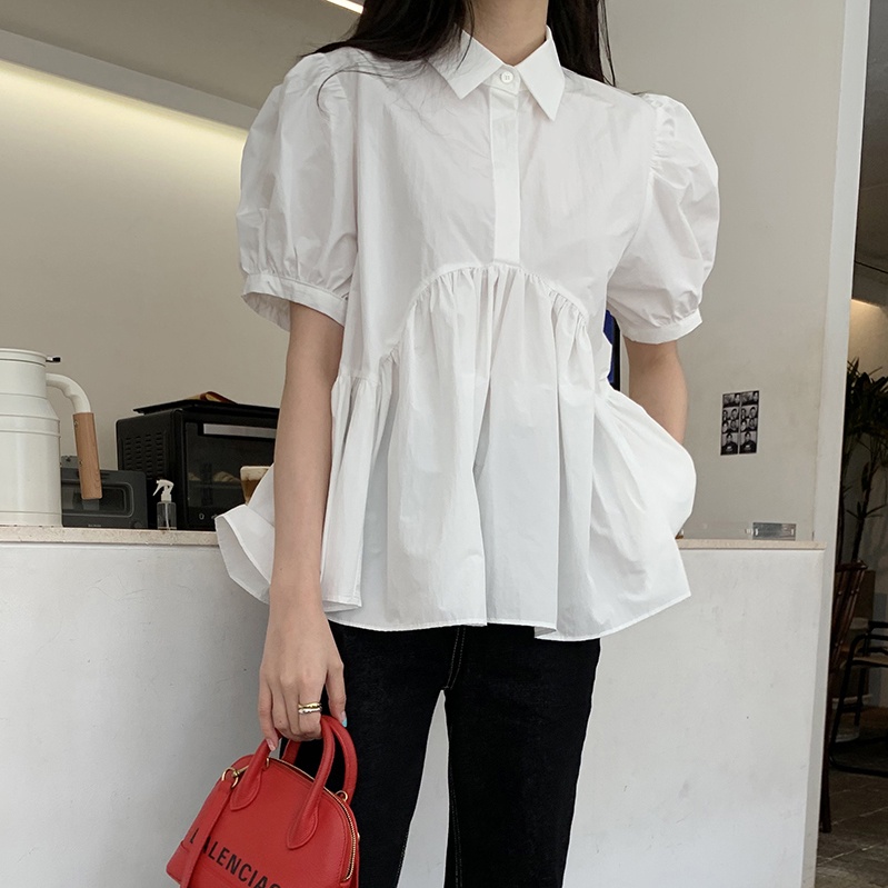 Đầm Sơ Mi Ngắn Tay Cổ Búp Bê Dáng Rộng Thiết Kế Mới Thời Trang Theo Phong Cách Hàn Quốc Cho Nữ
