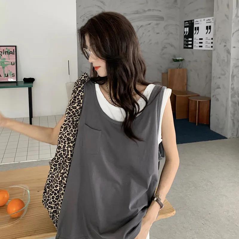 Áo Sát Nách Giả Hai Lớp Dáng Rộng Thời Trang Mùa Hè 2022 Mới Cho Nữ