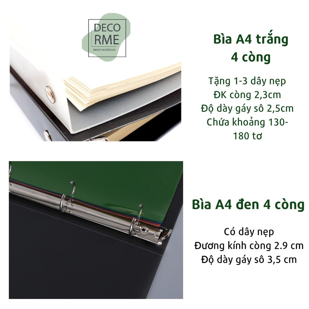 Sổ còng A4 4 còng DecorMe binder bìa sổ còng giấy refill A4 4 lỗ phụ kiện vpp