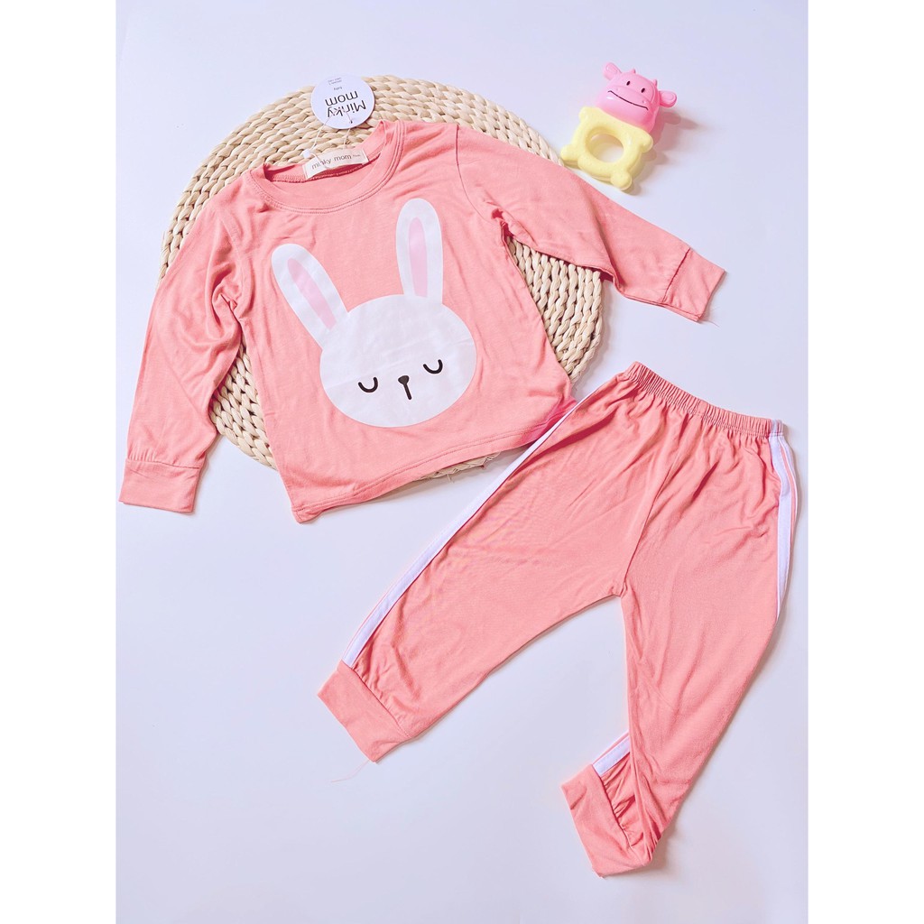 Bộ Dài Tay Minky Mom Họa Tiết Động Vật Voi Xanh- Gấu Vàng Cho Bé Yêu (6-19kg)