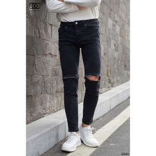 QUẦN JEAN NAM ĐỘC MENSWEAR MÀU TRƠN FORM SLIMFIT BIKER PHỐI ZIP PHONG CÁCH HÀN QUỐC - Q540