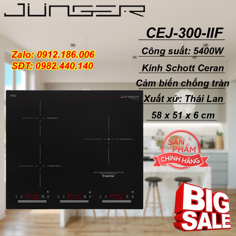 Bếp từ hồng ngoại ba vùng nấu lắp âm Junger CEJ-300-IIF