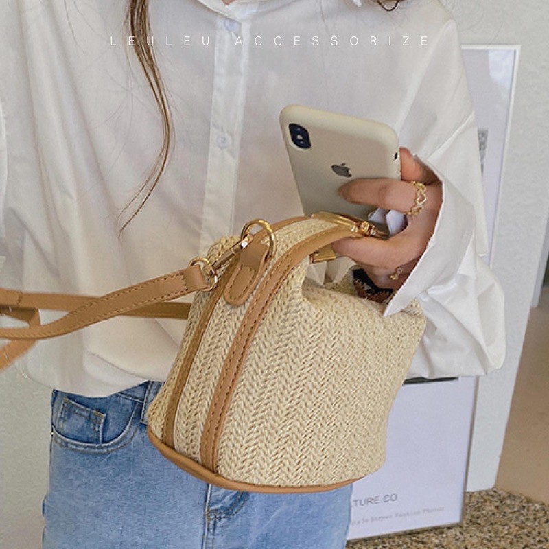 Túi cói đeo chéo đi biển kiểu dáng nhẹ nhàng nữ tính leuleu.accessorize