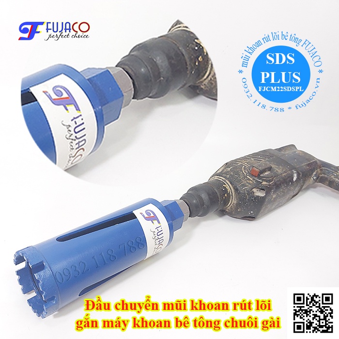 Đầu chuyển mũi khoan rút lõi chuôi gài SDS biến máy khoan bê tông cầm tay thành máy khoan rút lõi khoét lỗ FJCM22SDSPL