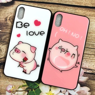 Ốp lưng iPhone X Viền dẻo lưng kính hình chú heo dễ thương