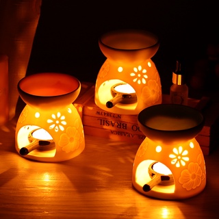 Đèn đốt nến xông tinh dầu hình lò sưởi bằng gốm màu xanh cốm KT10