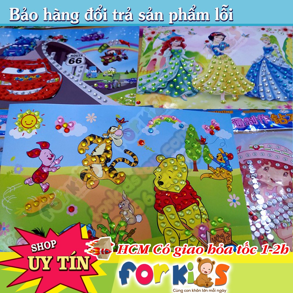 Tranh đính đá size lớn 19x26cm cho bé, Combo 10 tranh