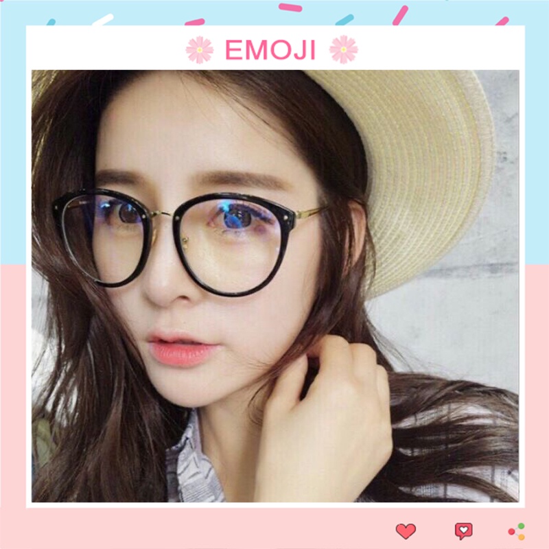Kính giả cận nam nữ gọng tròn chống ánh sáng xanh phong cách Ulzzang mắt kính không độ đẹp hottrend EMOJI 019
