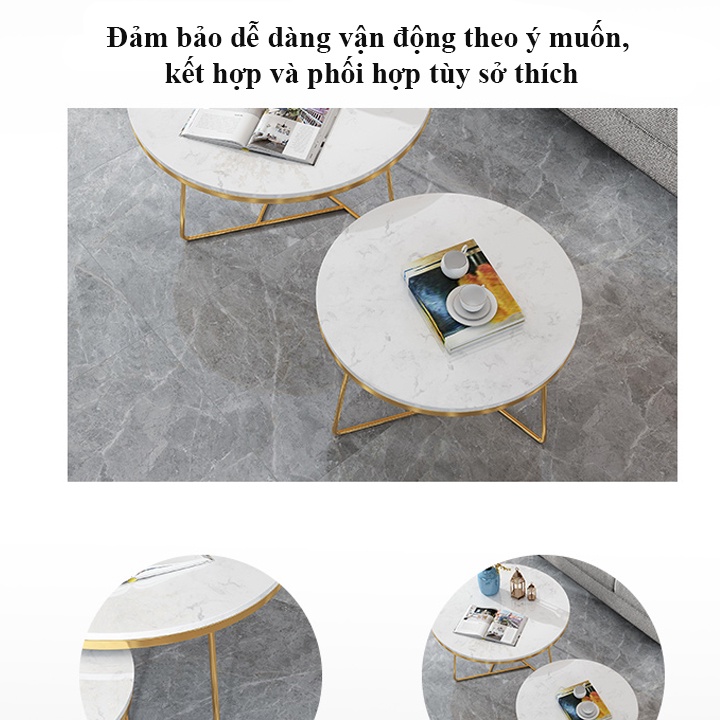 Bàn trà đôi tròn phòng khách mặt đá cẩm thạch, bàn uống nước bắc âu hiện đại