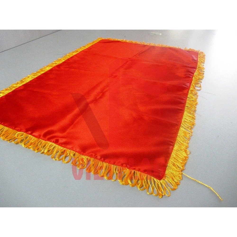 Khăn phủ khay VẢI LỤA ĐỎ TUA VÀNG cắt băng cắt băng khánh thành,khai trương