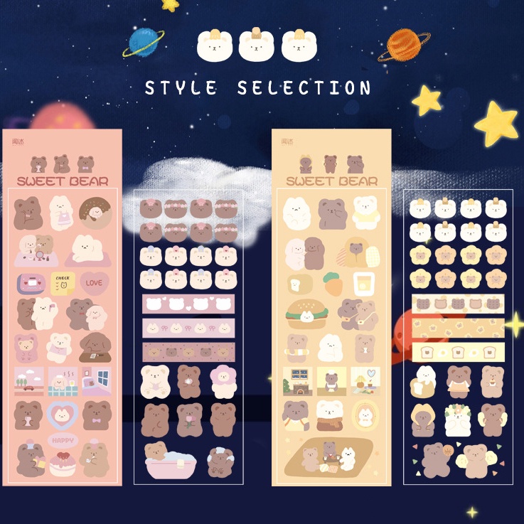Sticker Set 2 Tấm PET Hình Gấu Sweet Bear