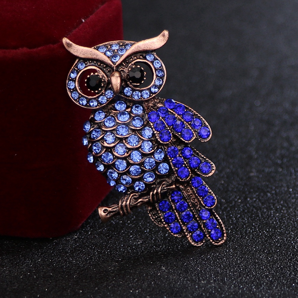 Trâm Cài Áo Hình Chim Cú Đính Đá Màu Xanh Dương Phong Cách Hàn Quốc Chất Lượng Cao Cho Nam Và Nữ