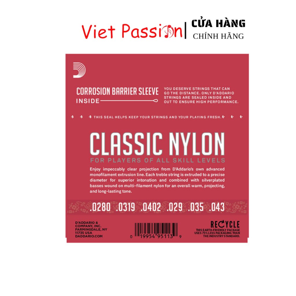 Dây đàn Guitar Classic D'addario EJ27N Normal dây đàn guitar cổ điển nylon chất lượng Viet Passion
