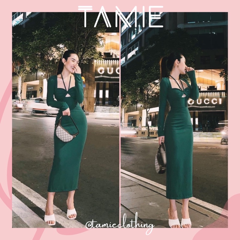 ARIEL DRESS Đầm Body Tay Dài Khoét Nhún Ngực tamieclothing | BigBuy360 - bigbuy360.vn