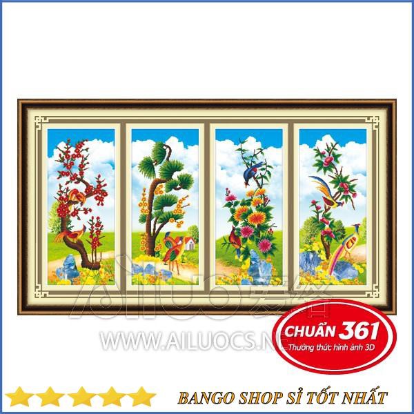 FREESHIP 99K TOÀN QUỐC_Tranh thêu chữ thập Tứ Quý Đào Lan Cúc Trúc 3D Ailuo AL53322