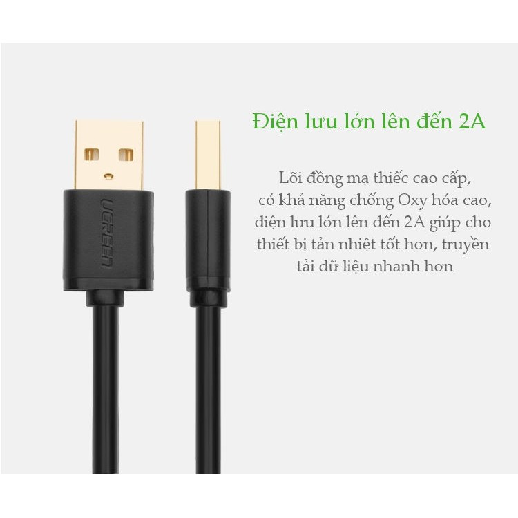 Dây USB 2.0 mạ vàng 2 đầu đực dài 0.5M UGREEN US102 10308 - Hàng Chính Hãng