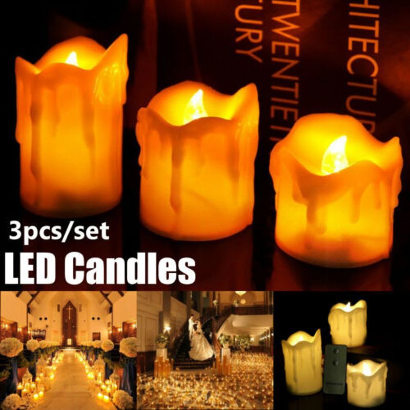 JOY Flameless Votive Candles Battery Operated Flickering LED Tea Light Set of 3