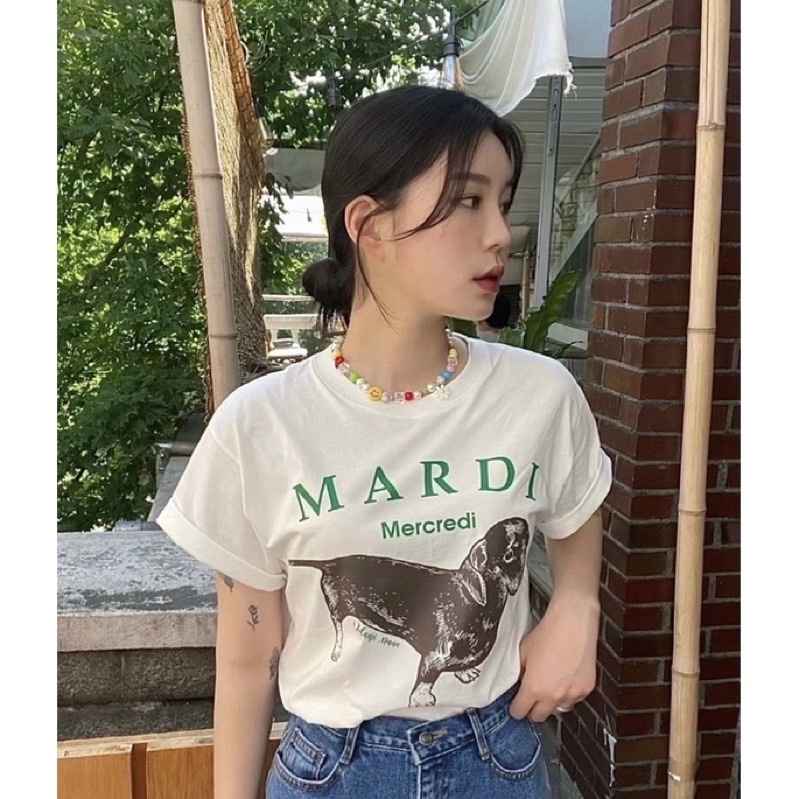 Treminal - Áo phông nữ tay lỡ MARDI phong cách Hàn Quốc basic màu trắng - A010