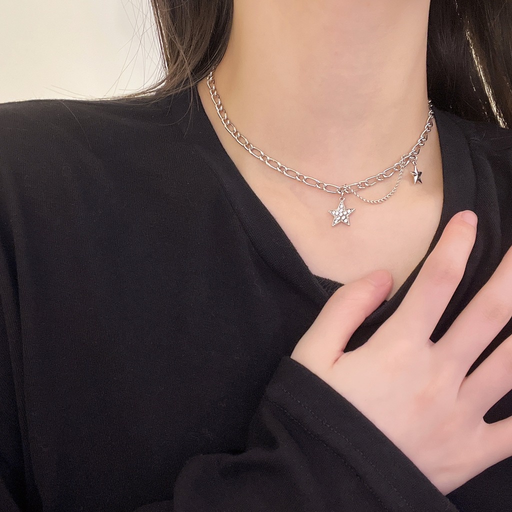 Vòng cổ Sợi Xích Mặt Ngôi Sao Phong Cách hip hop Harajuku Cá Tính