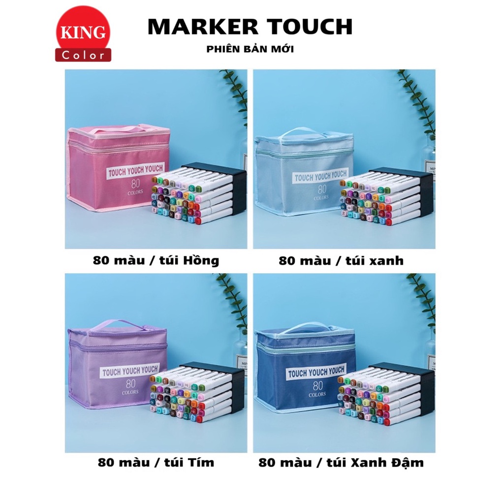 Bút màu dạ Marker Touch chuyên nghiệp kèm đế - túi vải cao cấp họa cụ tô màu vẽ tranh Bộ 30/36/48/60/80 màu đa dạng