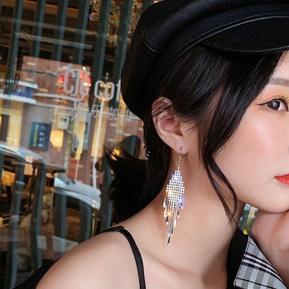 Bông Tai Dáng Dài Phối Tua Rua Lấp Lánh Thời Trang Dự Tiệc Cho Nữ