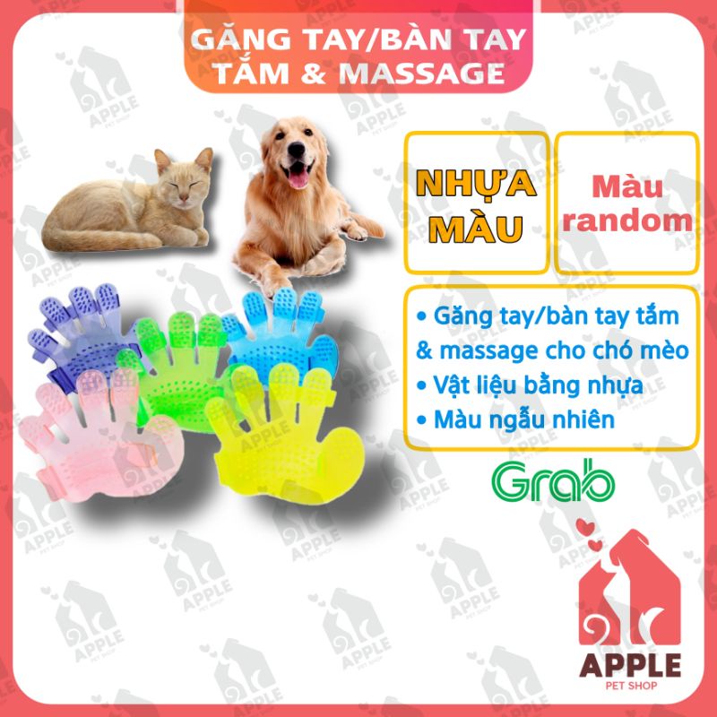 [GĂNG TAY/BÀN TAY GAI NHỰA] Găng tay/bàn tay gai nhựa tắm và massage cho thú cưng - Màu ngẫu nhiê
