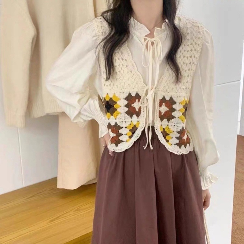 Áo Khoác Cardigan Lửng Không Tay Họa Tiết Hoa Thời Trang Dành Cho Nữ