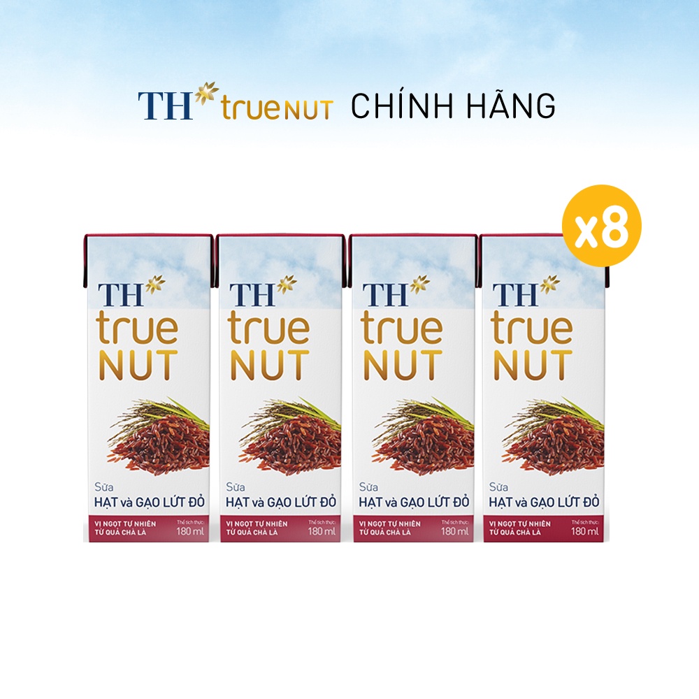 8 Lốc sữa hạt và gạo lứt đỏ TH True Nut 180ml (180ml x 4 hộp)