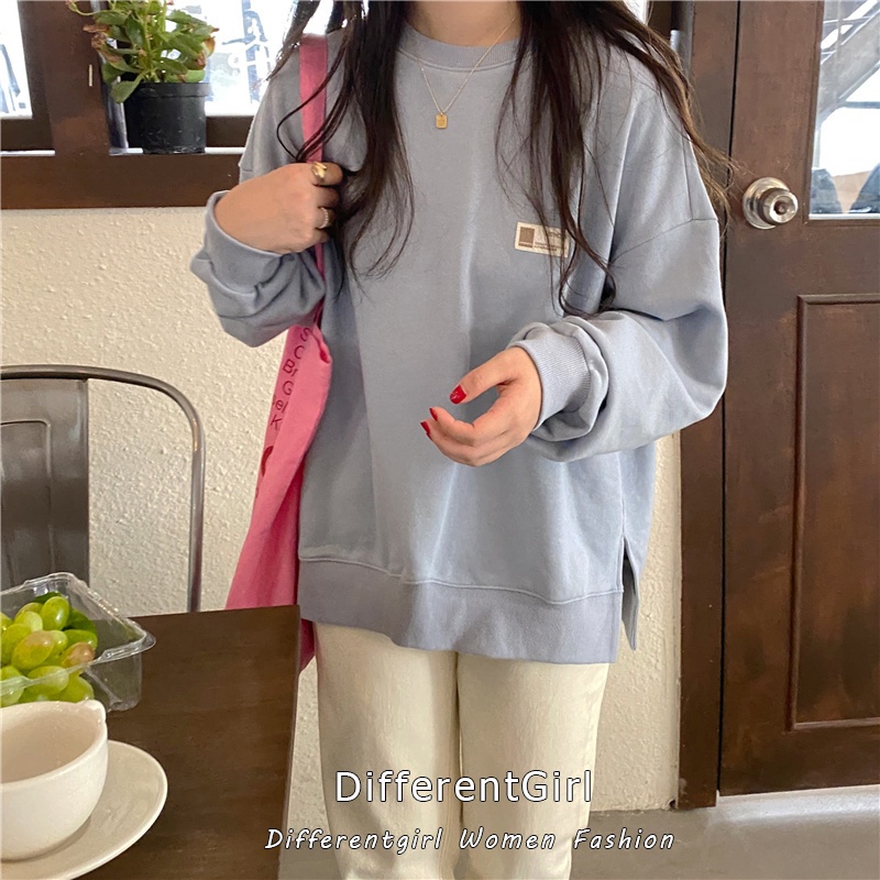 Áo Sweater Tay Dài Cổ Tròn Dáng Rộng Màu Trơn Thời Trang Hàn Quốc | BigBuy360 - bigbuy360.vn