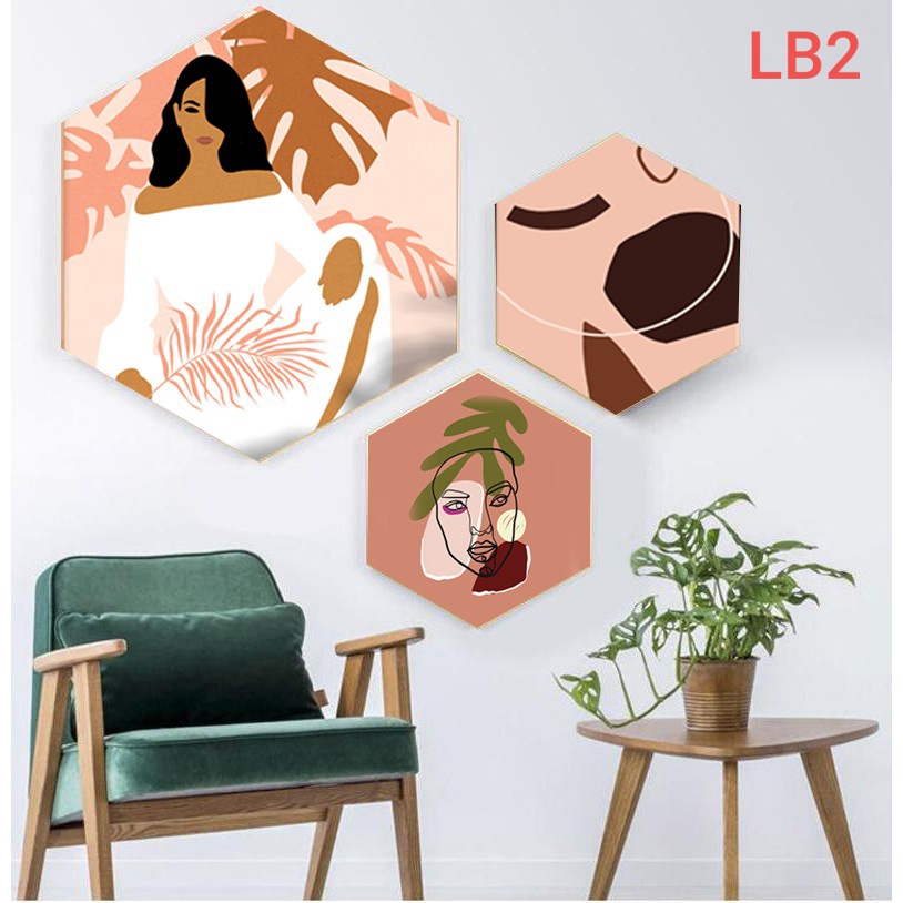 Set tranh lục giác trang trí hiện đại VUADECOR fomex dán tường (tặng kèm băng dính)