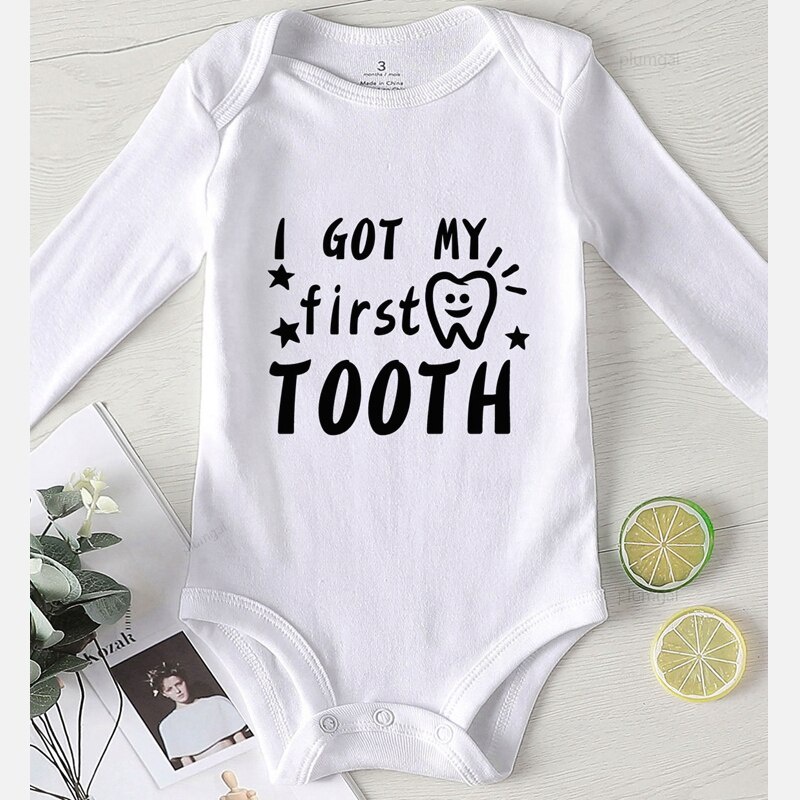 Children Clothes Newborn Girl Outfit Baby Winter Jumpsuits Kids' Things Boy Fall Costume Print First Tooth Bodysuit for Newborns