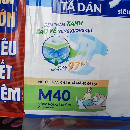 Tã Dán Người Lớn Caryn Siêu Thấm Size M - 40 Miếng Gói Siêu Tiết Kiệm,bĩm dán caryn người già vòng bụng 61-106cm