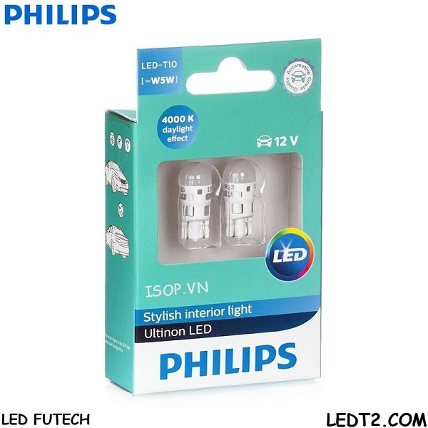 [LEDT2 ISOP] Đèn Led T10 Philips Ultinon [SL: 1 Cặp] [Bảo hành 5 năm]