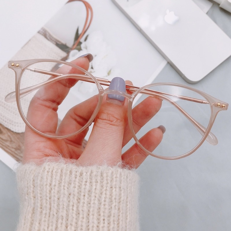 Mắt kính gọng oval bằng kim loại chống ánh sáng xanh phong cách