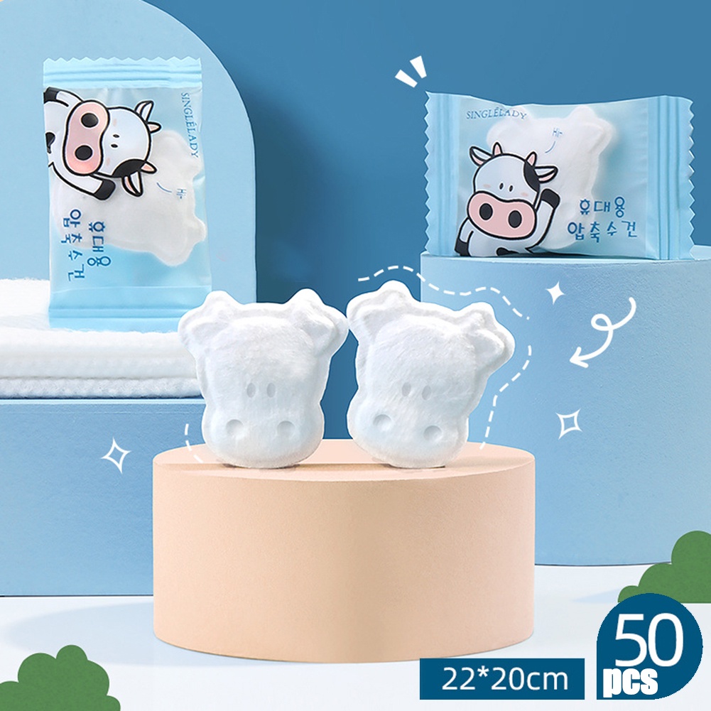 Set 50 Khăn Mặt Cotton Dạng Nén Tiện Dụng